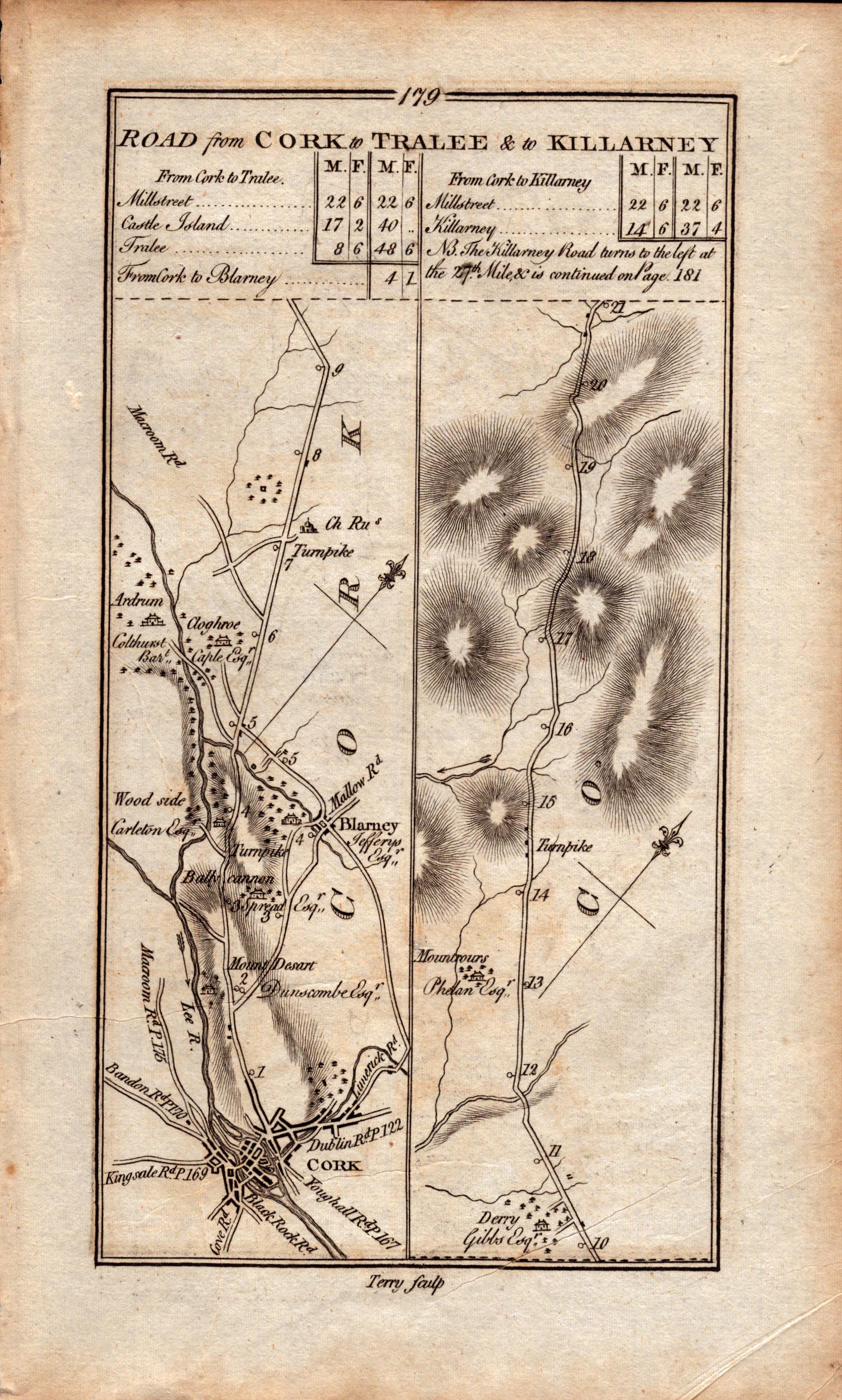 Ireland Rare Antique 1777 Map Road From Cork To Tralee & Killarney. - Bild 2 aus 4
