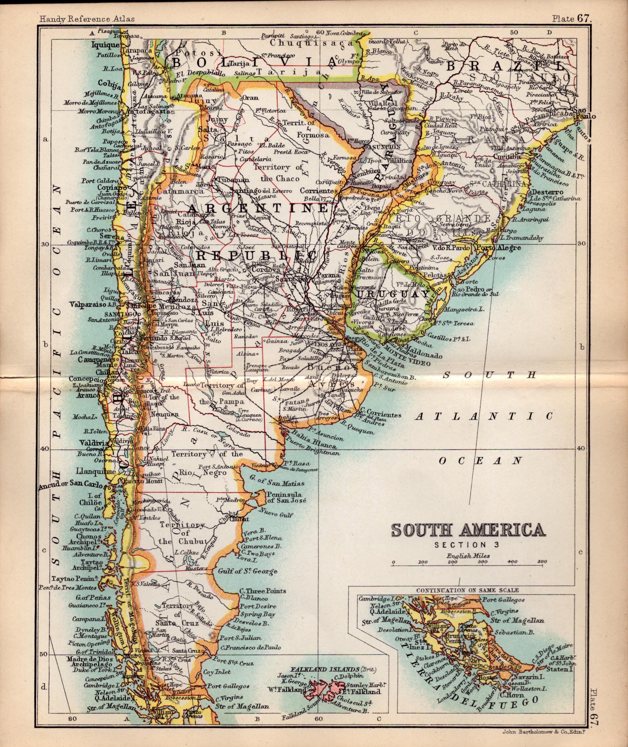 South America Argentina Falklands Double Sided Victorian Antique 1896 Map.