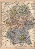 The County of Wiltshire Large Victorian Letts 1884 Antique Coloured Map.