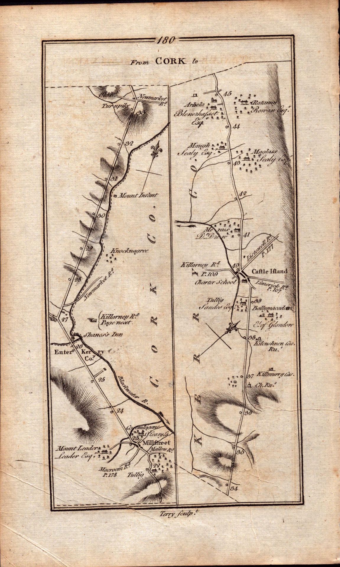 Ireland Rare Antique 1777 Map Road From Cork To Tralee & Killarney. - Image 3 of 4