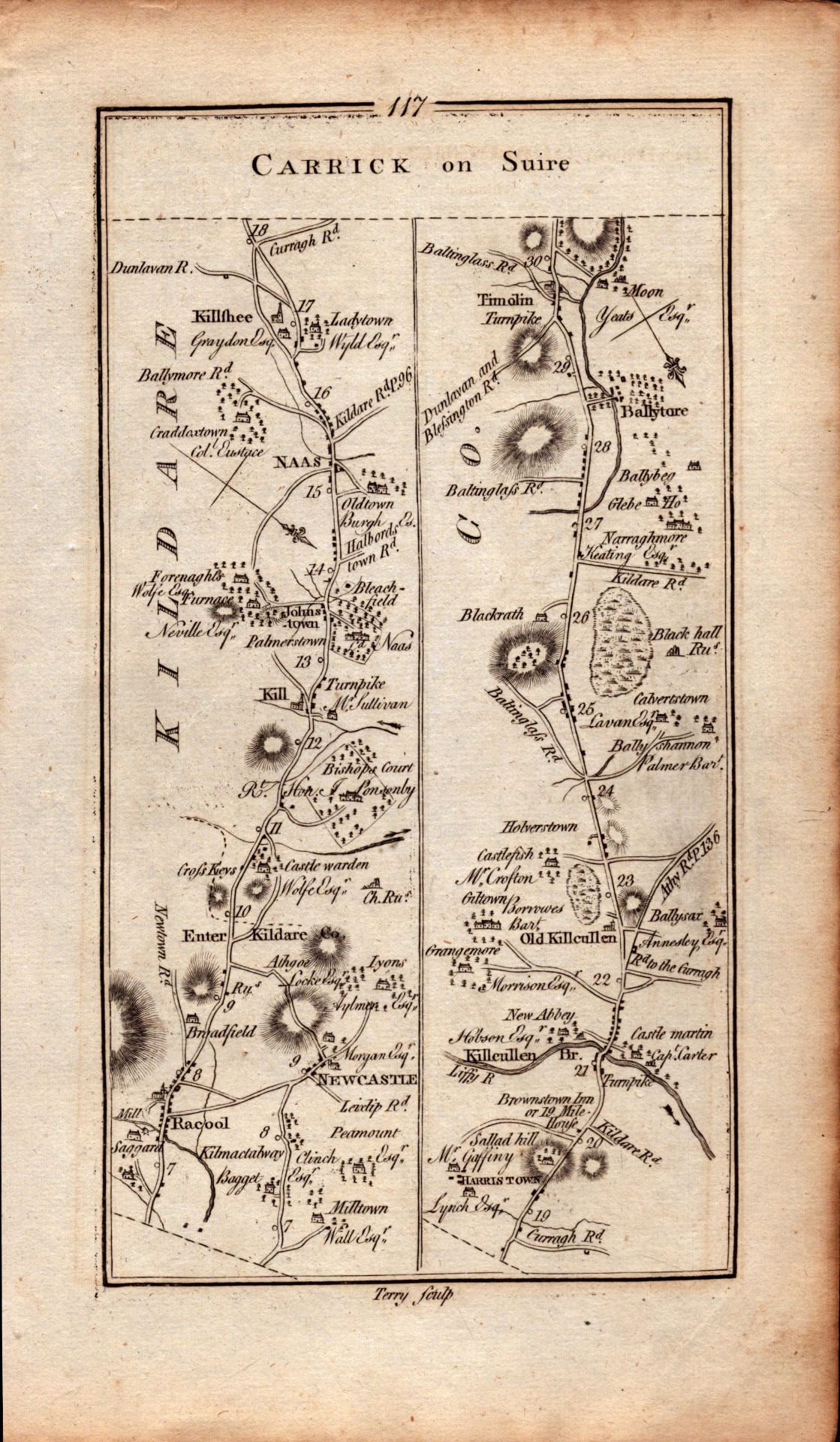 Ireland Rare Antique 1777 Road Map Kildare Naas Carlow Dublin Cork. - Image 3 of 4