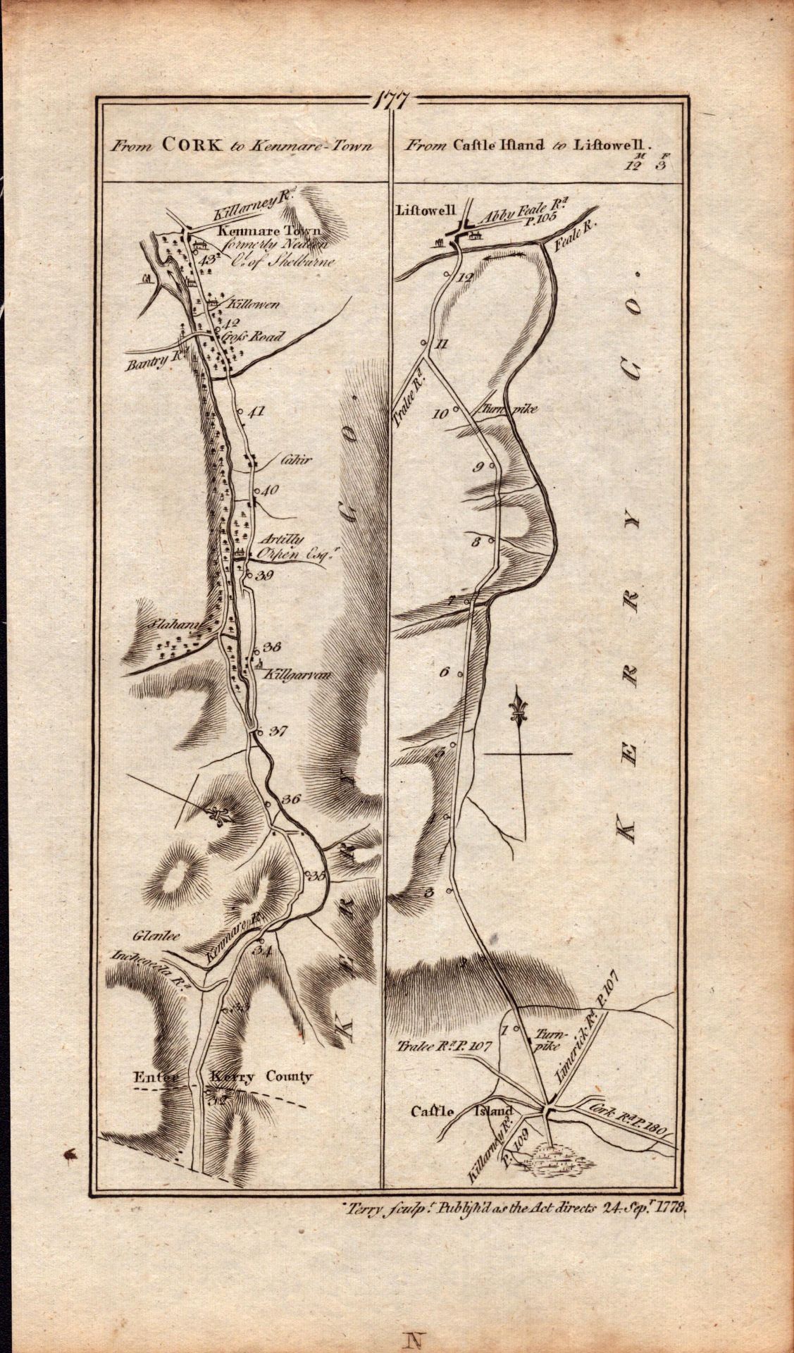 Ireland Rare Antique 1777 Map Kenmare Listowel Macroom Bandon Cork. - Image 2 of 4