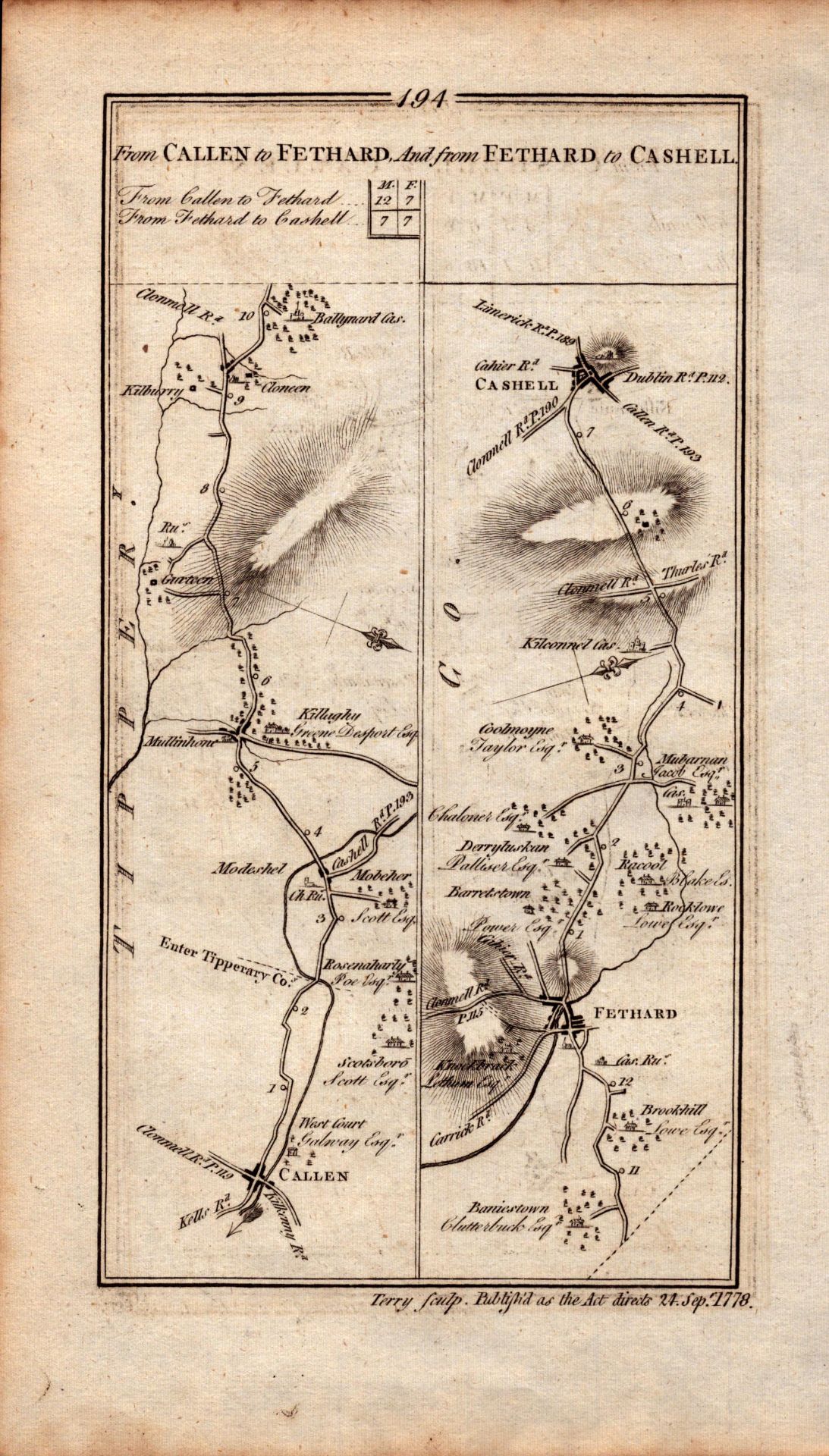 Ireland Rare Antique 1777 Map Cashel Callan Wilford Cloneen Tipperary. - Image 2 of 4
