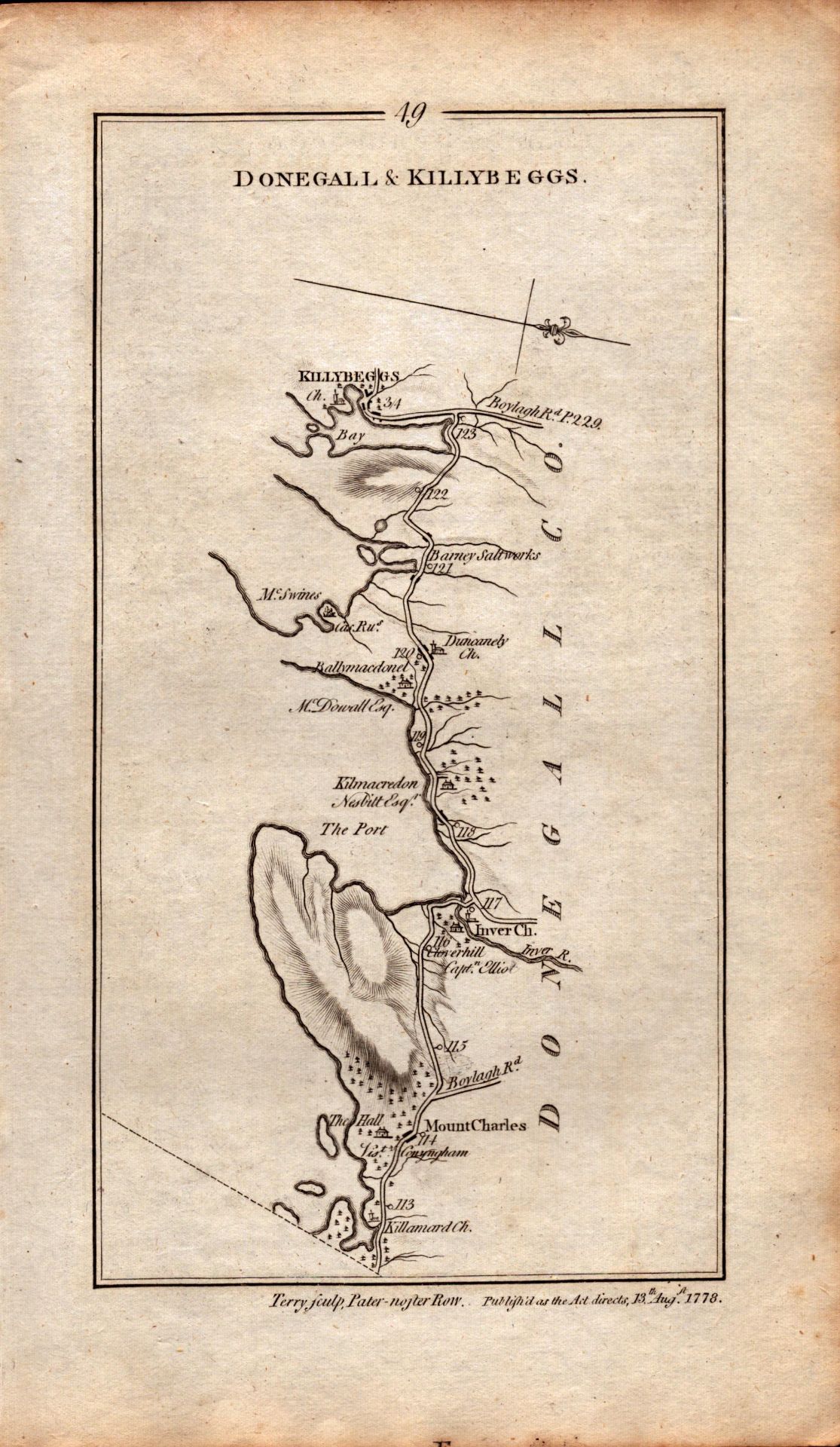 Ireland Rare Antique 1777 Map Donegal Killybegs Mountcharles. - Image 3 of 4