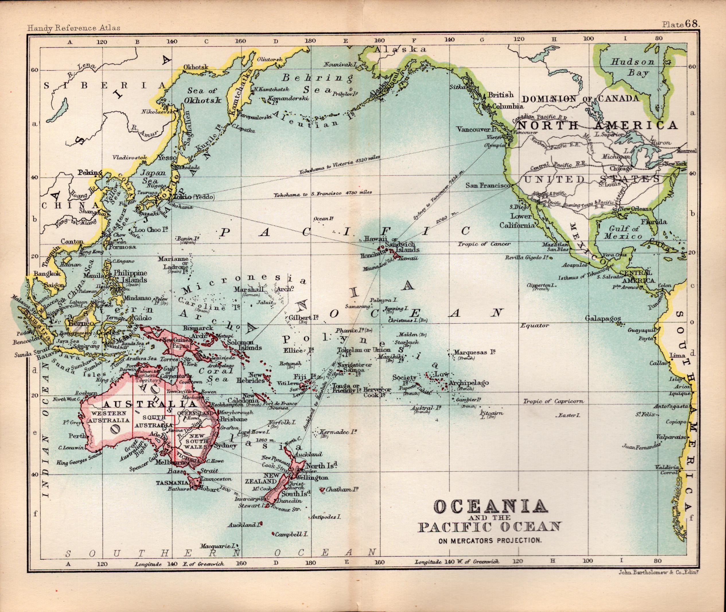 Oceania & Pacific Ocean Double Sided Victorian Antique 1896 Map.