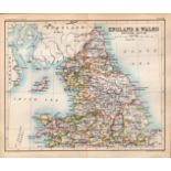 England & Wales Northern Double Sided Victorian Antique 1898 Map.