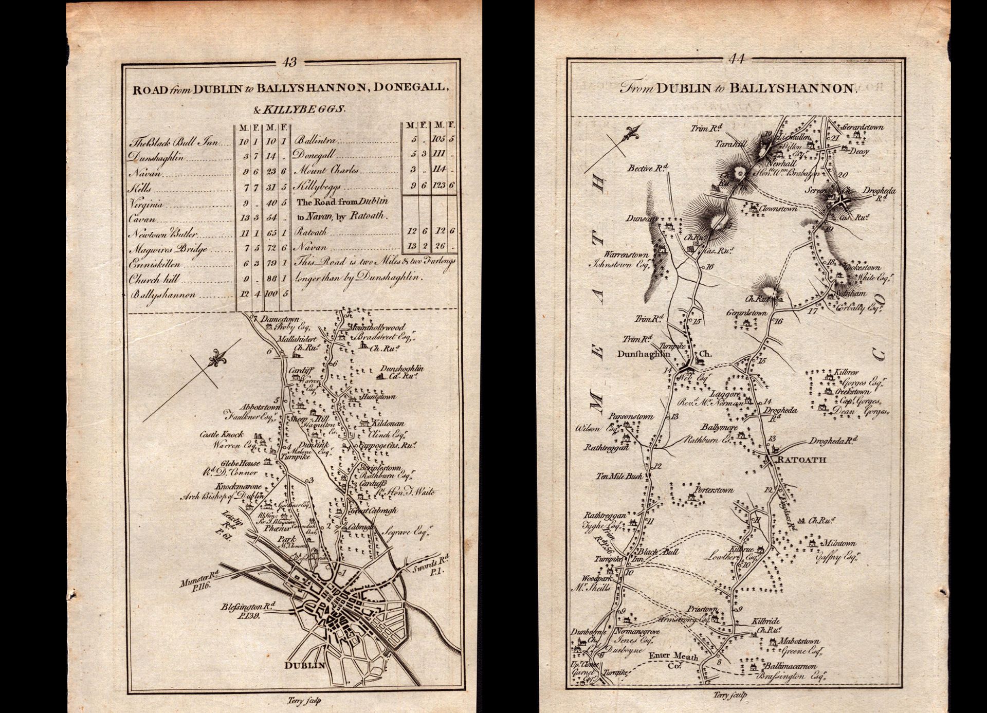 Ireland Rare Antique 1777 Map Road From Dublin To Donegal Killybegs.