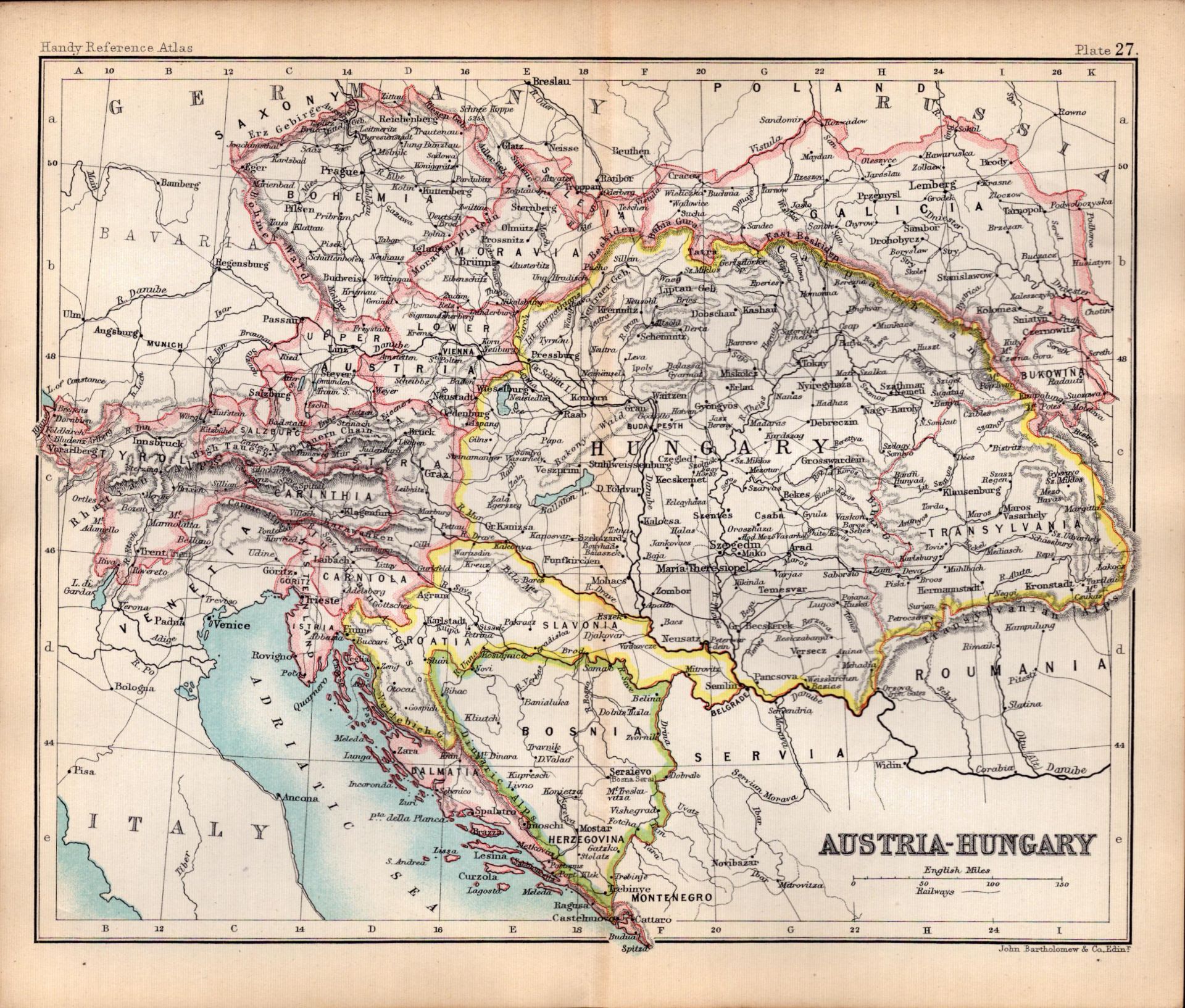 Austria-Hungary Double Sided Victorian Antique 1898 Map.