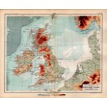 British Isles Bathy-Orographical Double Sided Victorian Antique 1898 Map.