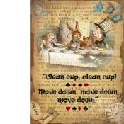 Alice In Wonderland ""Clean Cup Clean Cup"" Designed Quote Metal Wall Art