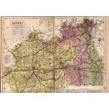 The County of Surrey Large Victorian Letts 1884 Antique Coloured Map.