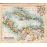 West Indies & Central America Double Sided Victorian Antique 1896 Map.