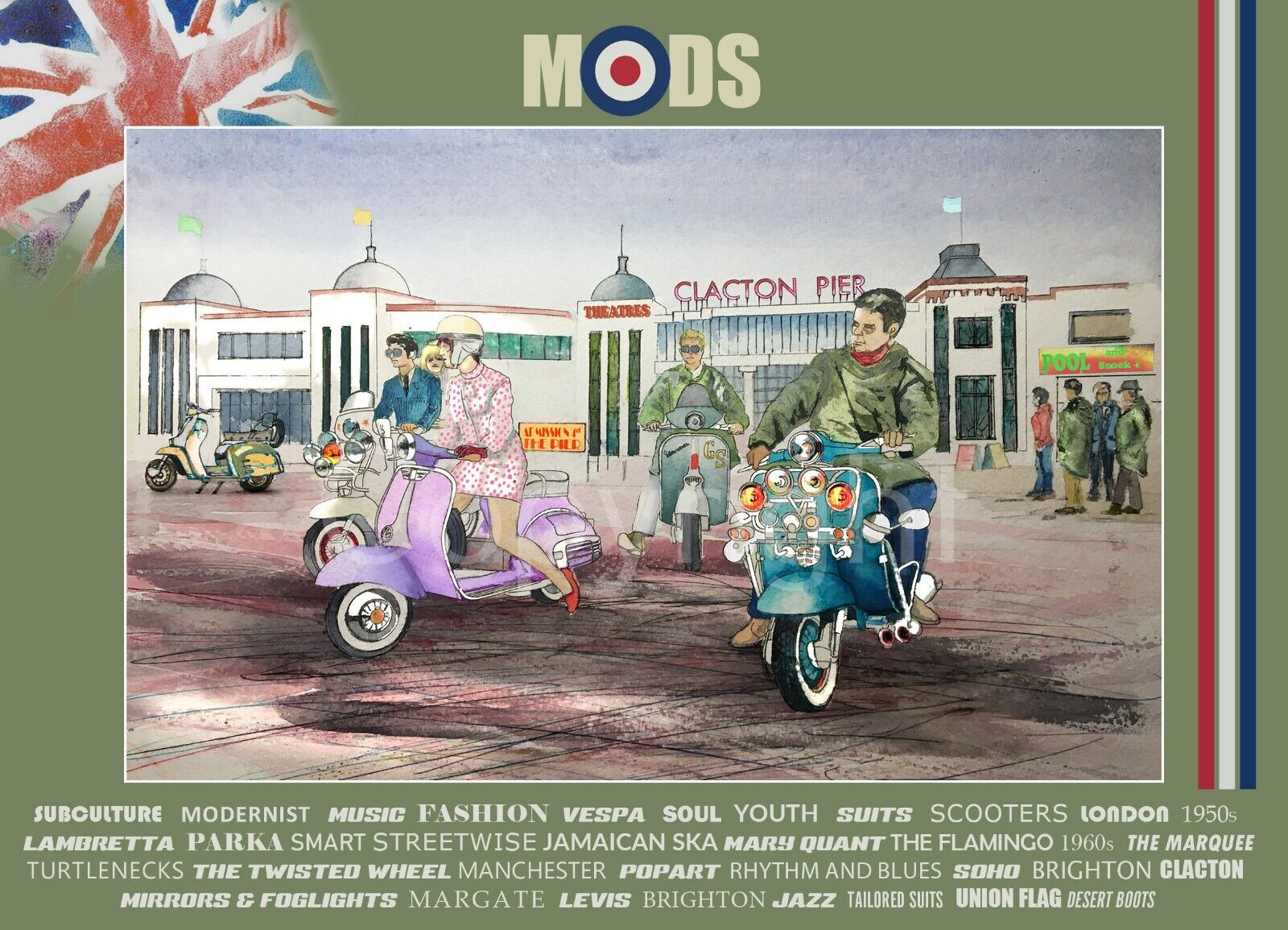 Mod Gathering Clacton Pier Nostalgic 1960's Scene Metal Wall Art