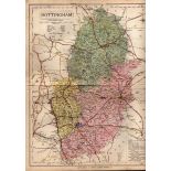 County of Nottingham Large Victorian Letts 1884 Antique Coloured Map.