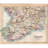 Southern Ireland Area Double Sided Antique 1896 Map.