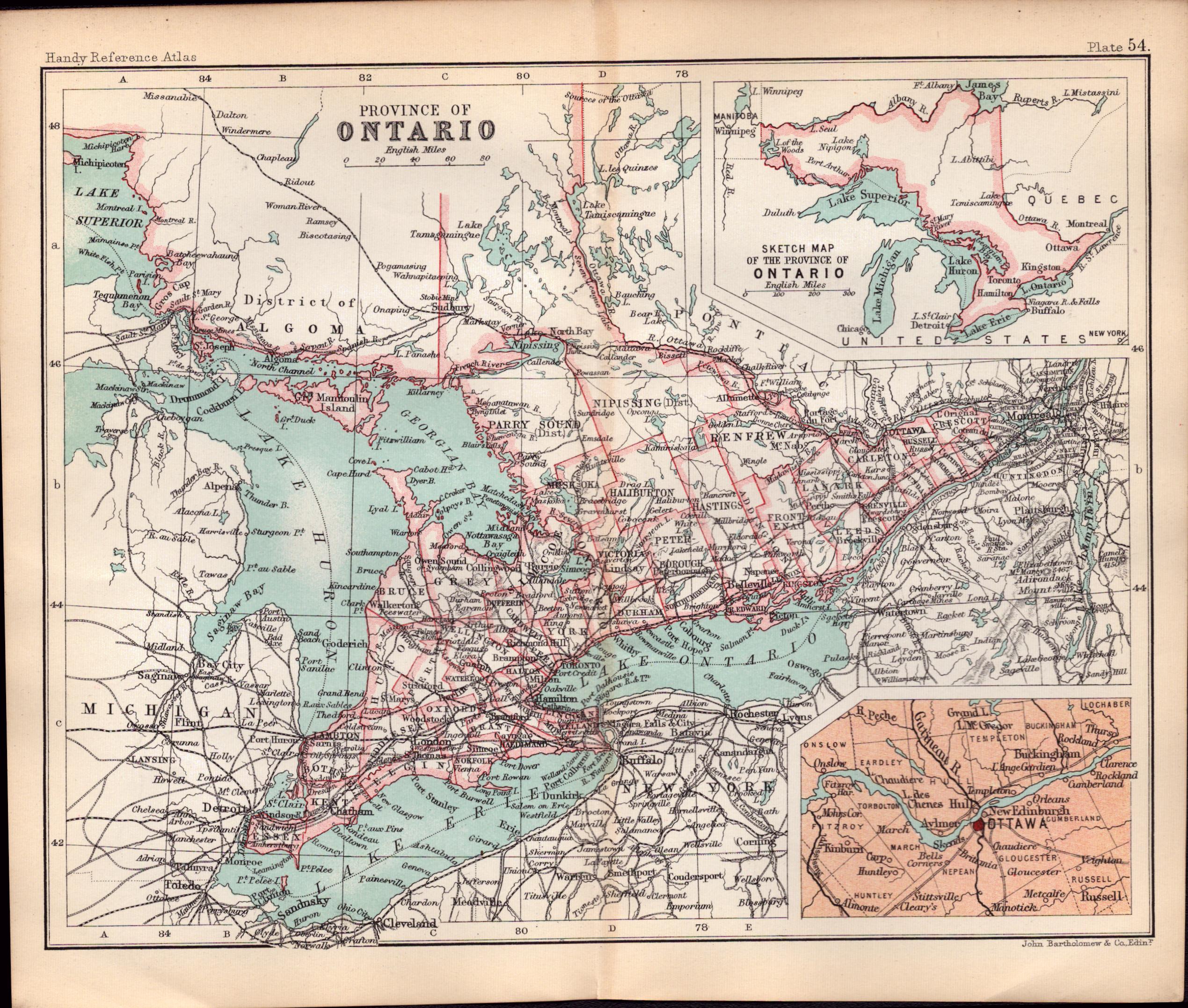 Canada Ontario Province Double Sided Antique 1896 Map.