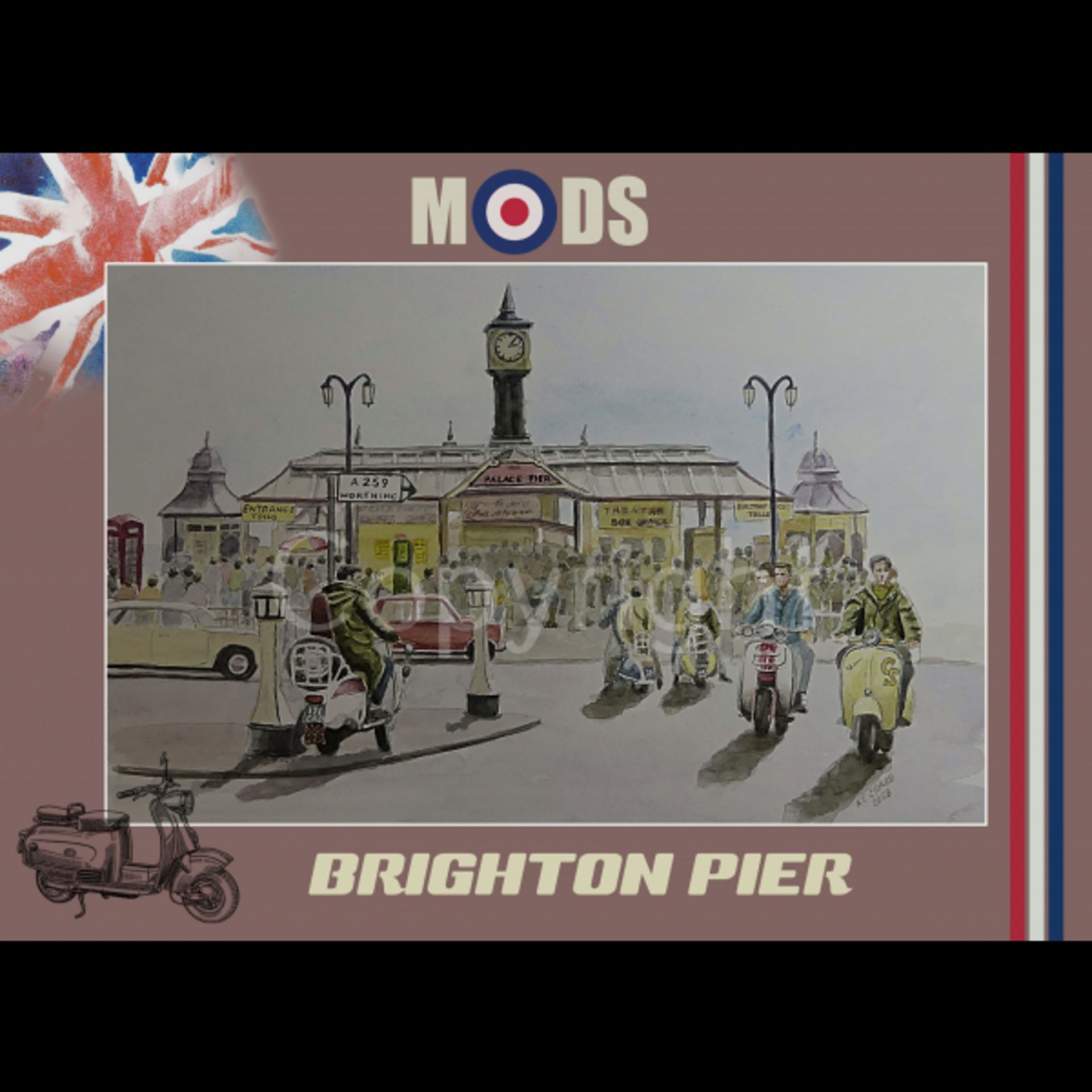 Mods Gathering Brighton Pier Nostalgic Scene Metal Wall Art