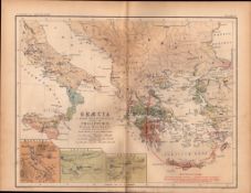 Antique 1867 Coloured Classical Map Greece, A Bello Peloponnesiaco.