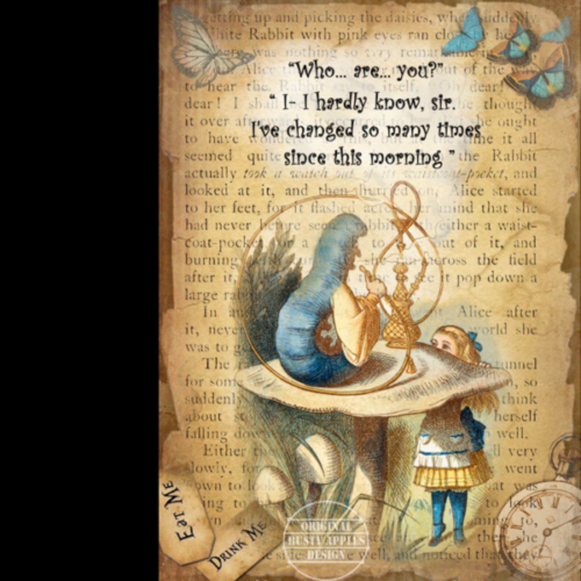 Alice In Wonderland ""The Hookah Pipe"" Designed Quote Metal Wall Art