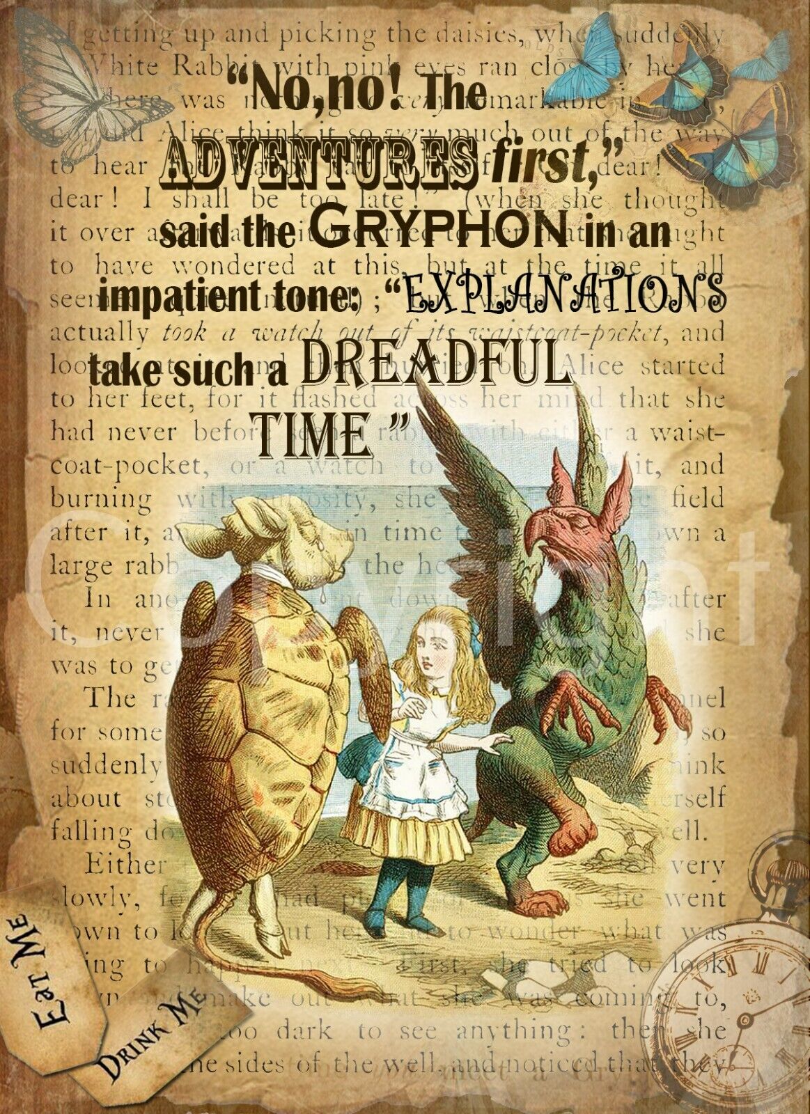 Alice In Wonderland ""The Gryphon"" Beautifully Designed Quote Metal Wall Art