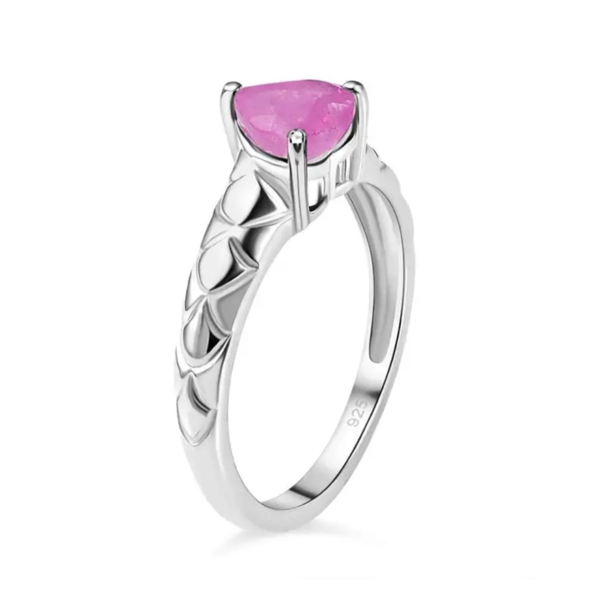 New! Pink Sapphire Heart Ring in Sterling Silver - Image 4 of 5