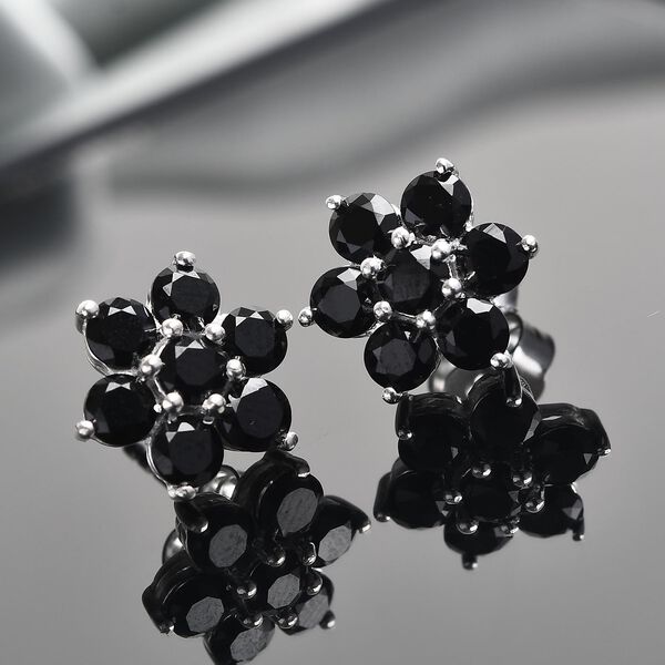 New! Boi Ploi Black Spinel Floral Stud Earrings - Image 2 of 2