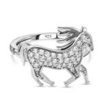 New! Elanza simulated CZ Unicorn Ring in Platinum Overlay Sterling Silver