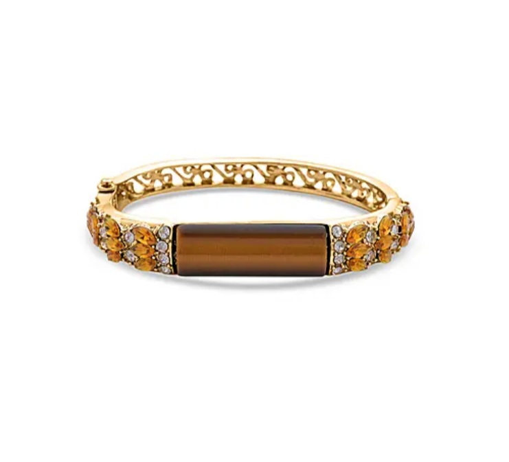 New! Yellow Tigers Eye, Champagne Diamond and White Austrian Crystal Bangle - Image 2 of 4