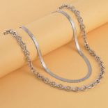 New! Set of 2 - Snake & Rolo Stainless Steel Necklace