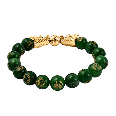 New! Green Jade Beads Feng Shui Dragon Adjustable Bracelet - Image 5 of 7