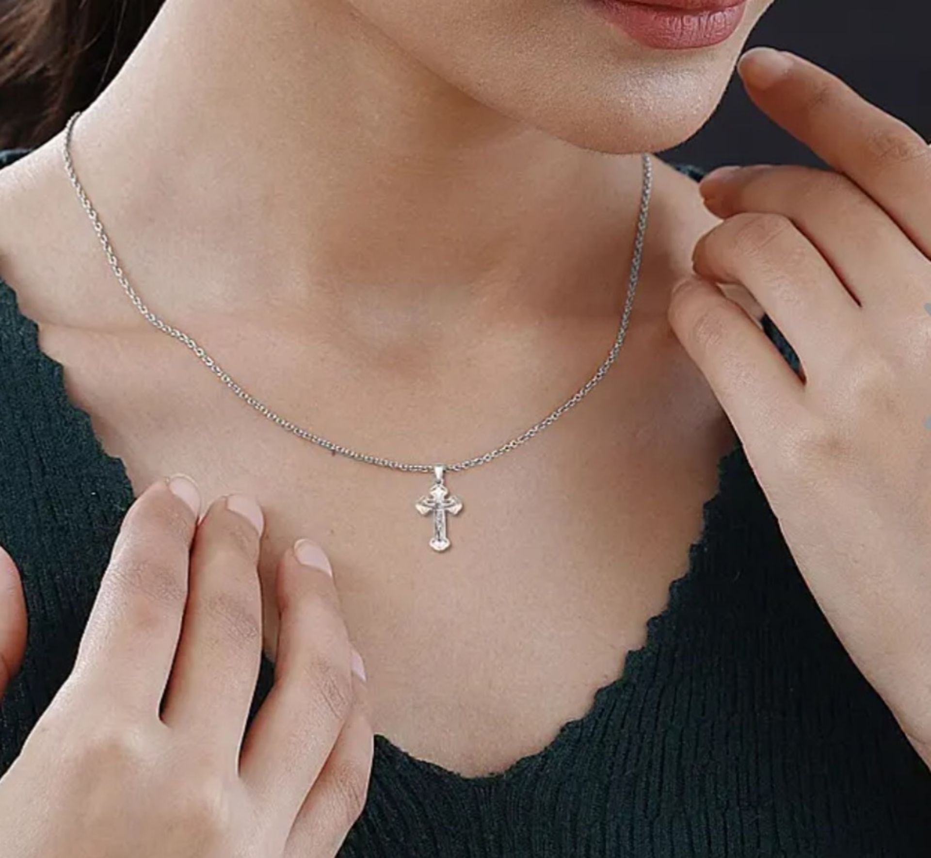 New! Sterling Silver Cross Pendant with Chain - Image 2 of 5