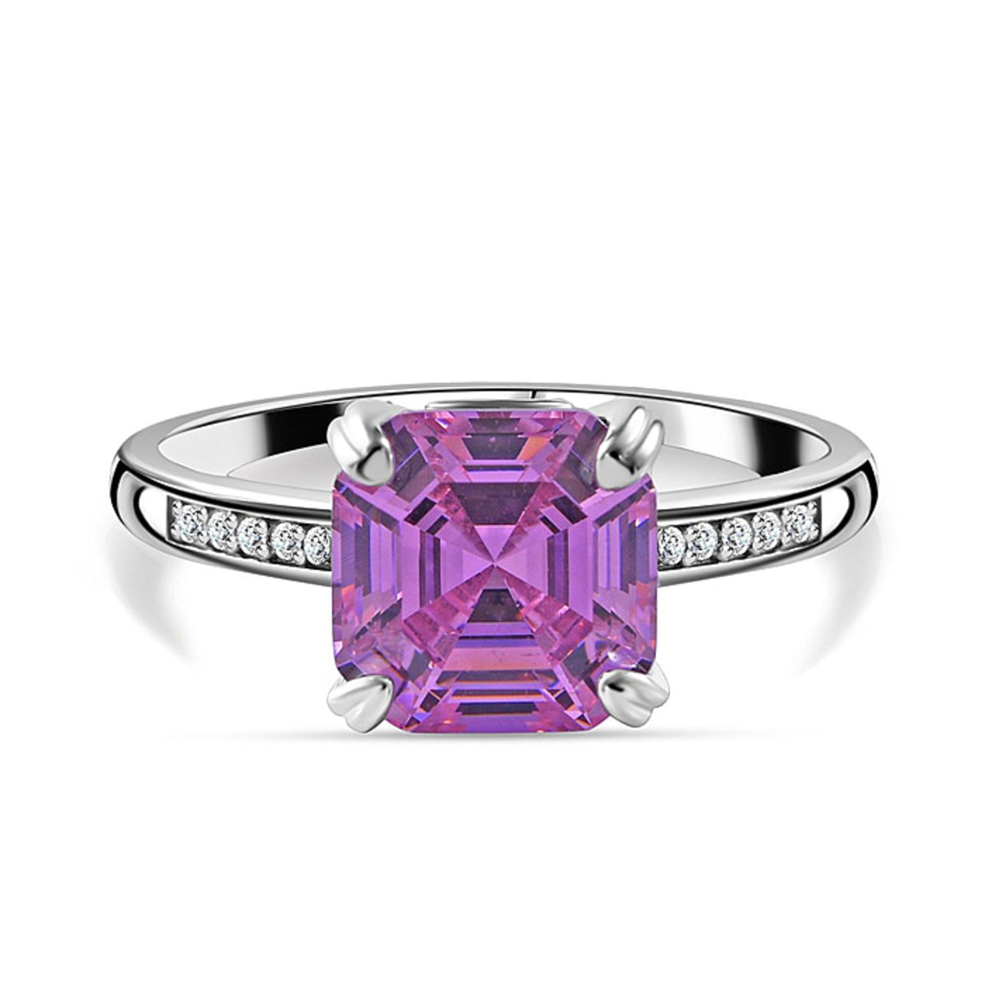 Pink & White Cubic Zirconia Ring In Rhodium Overlay Sterling Silver - Image 3 of 5