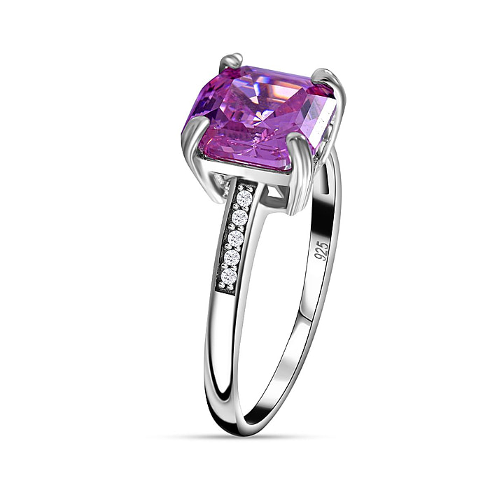 Pink & White Cubic Zirconia Ring In Rhodium Overlay Sterling Silver - Image 4 of 5