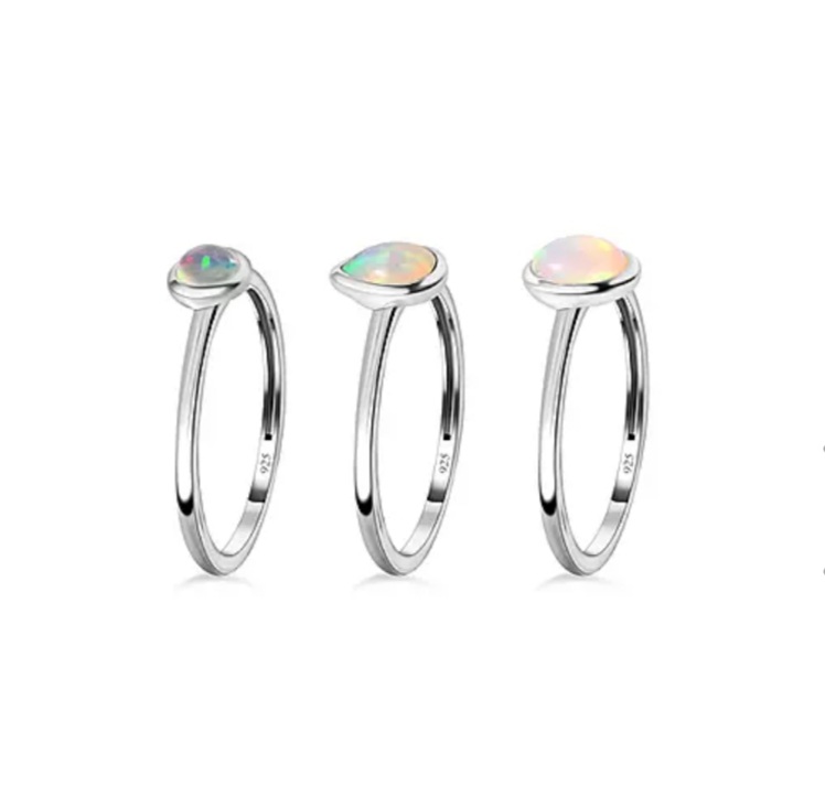 New! Set of 3 Ethiopian Welo Opal Stackable Ring Sterling Silver - Image 5 of 5