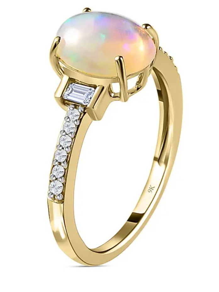 New! 9K Yellow Gold Ethiopian Welo Opal and Moissanite Ring - Image 4 of 5