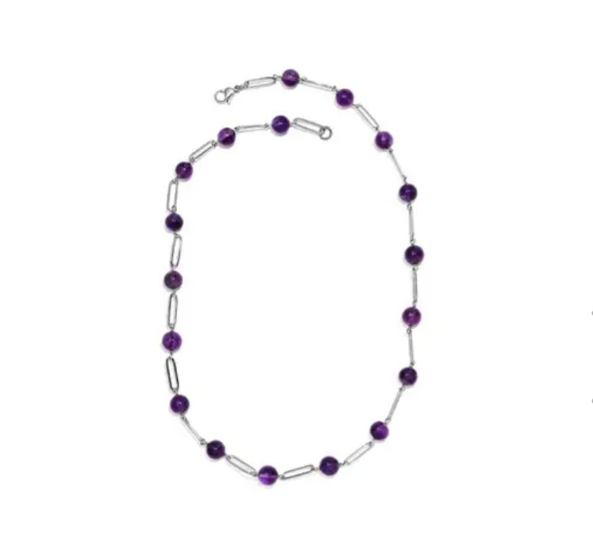 New! Amethyst Necklace in Stainless Steel - Image 2 of 4