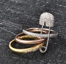 New! Set of 3 - Simulated Diamond Ring with Pin Hook in Tricolour Tone