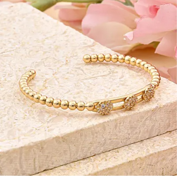 New! Simulated Diamond 3 Moveable Flower Bangle