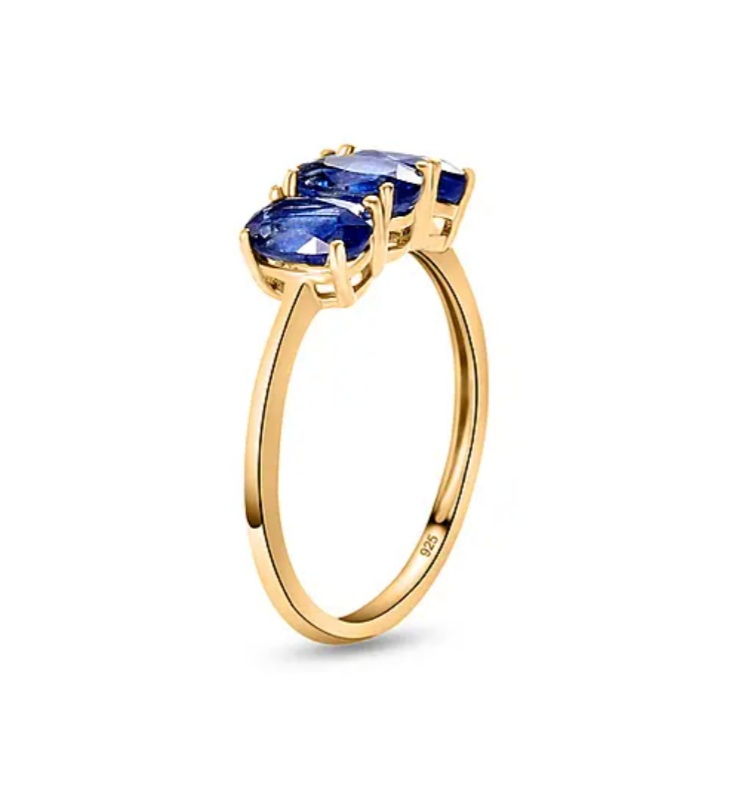New! Masoala Sapphire (FF) Trilogy Ring in 18K Vermeil Yellow Gold Plated Sterling Silver - Image 4 of 5