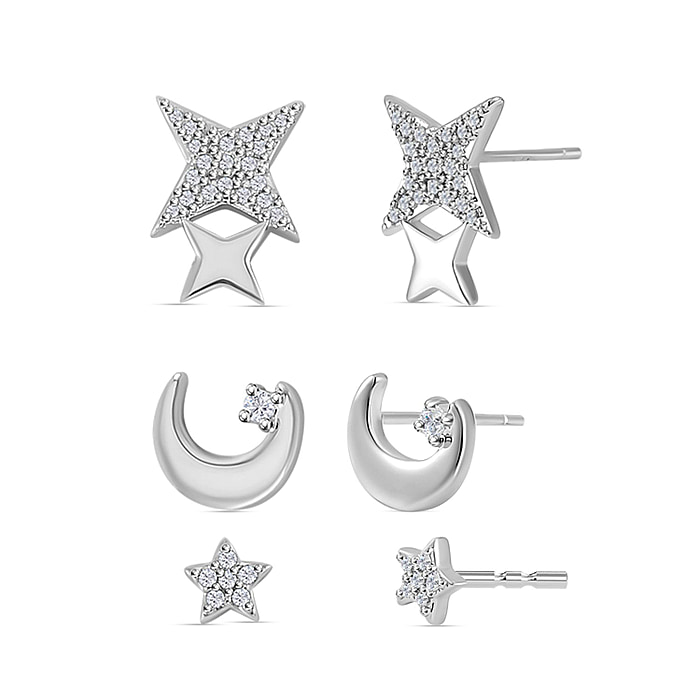 New! Set of 3 - Simulated Diamond Pinset Earrings - Bild 2 aus 8