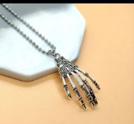 New! Gothic Style Skeleton Hand Pendant With Chain.
