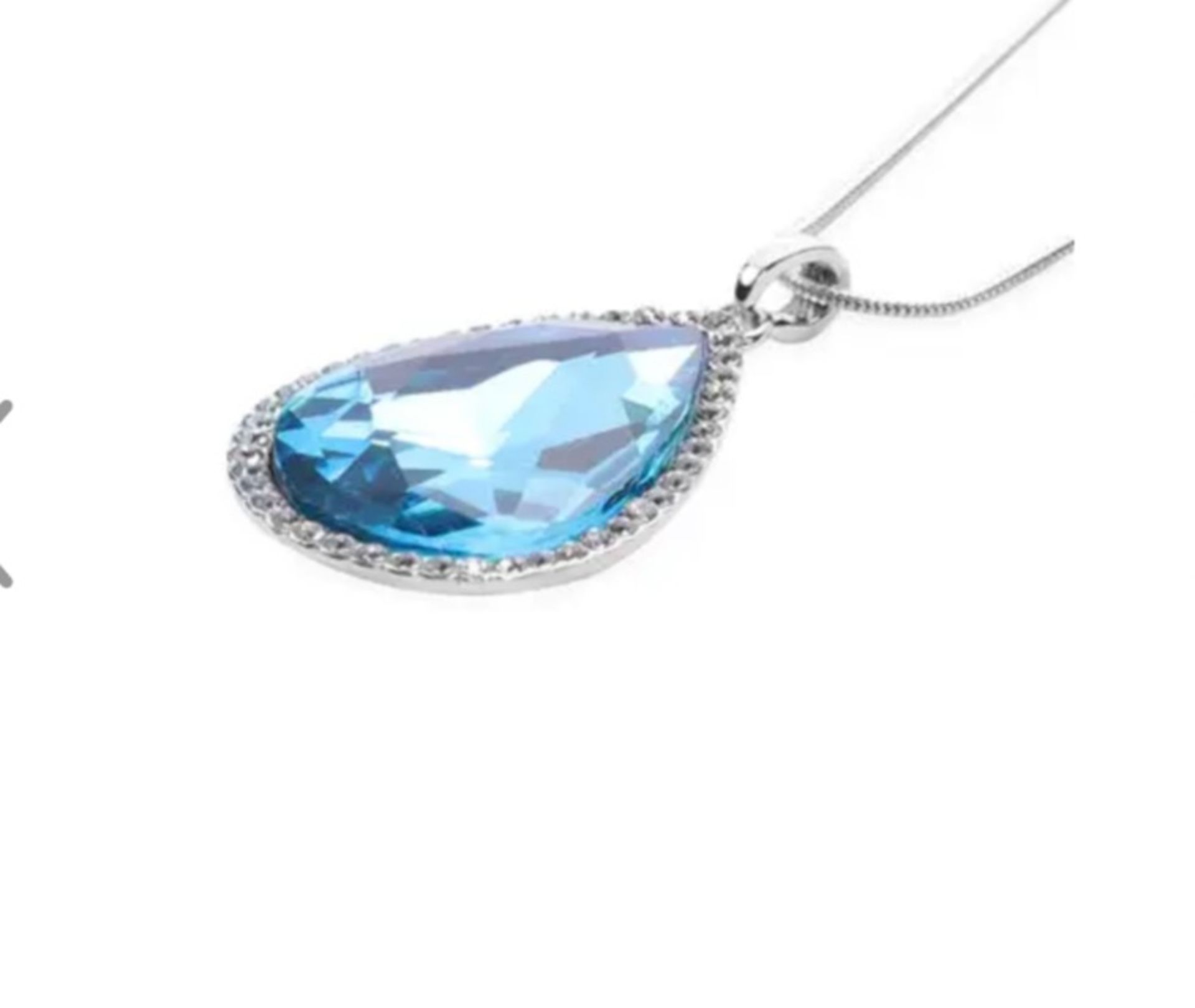 New! 3 Piece Set -Simulated Sky Blue Topaz, Austrian Crystal Pendant with Chain with Scarf - Image 2 of 3
