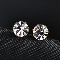 New! White Finest Austrian Crystal Solitaire Stud Earrings In 18K Vermeil Yellow Gold Plated Ster...