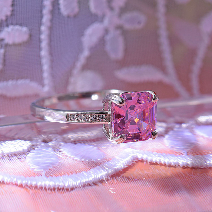Pink & White Cubic Zirconia Ring In Rhodium Overlay Sterling Silver