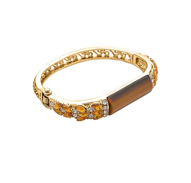 New! Yellow Tigers Eye, Champagne Diamond and White Austrian Crystal Bangle - Image 3 of 4