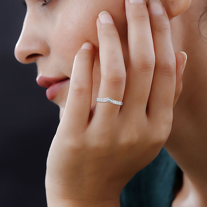 New! Zirconia Wishbone Ring In Rhodium Overlay Sterling Silver - Image 2 of 5