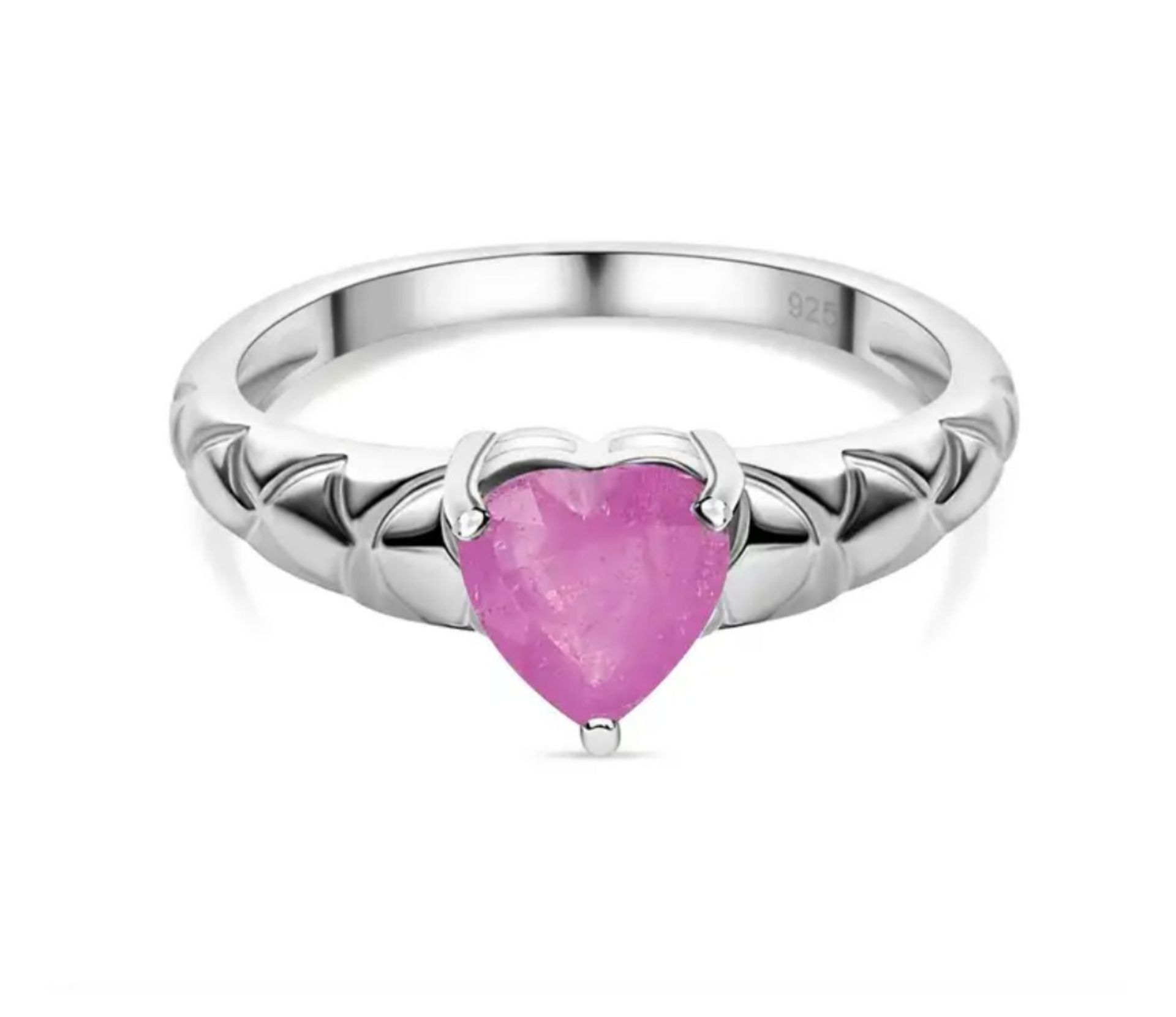 New! Pink Sapphire Heart Ring in Sterling Silver - Image 3 of 5
