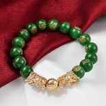 New! Green Jade Beads Feng Shui Dragon Adjustable Bracelet