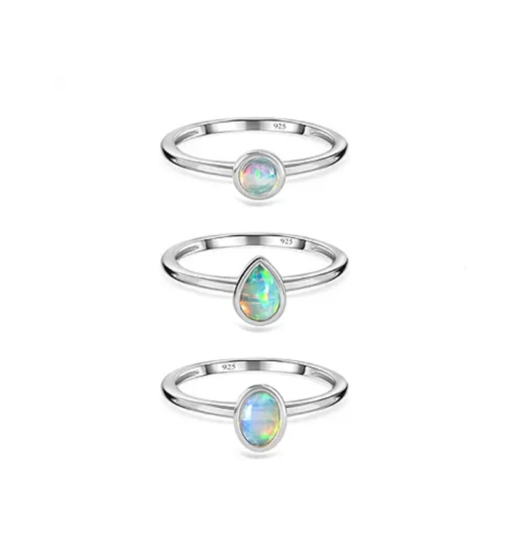 New! Set of 3 Ethiopian Welo Opal Stackable Ring Sterling Silver - Image 4 of 5