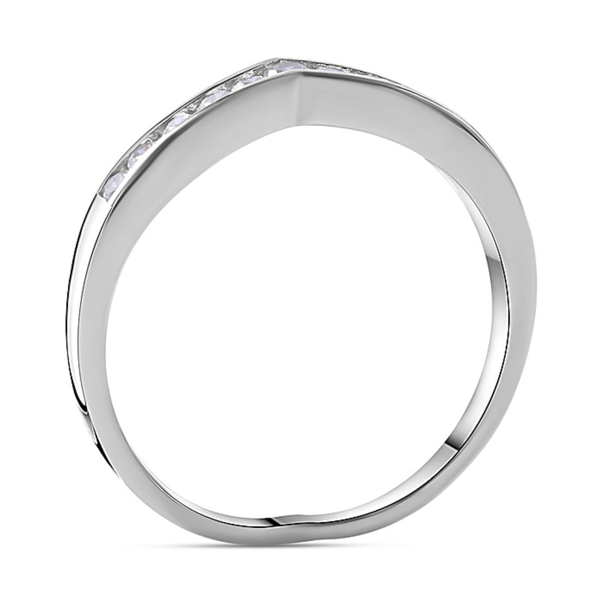 New! Zirconia Wishbone Ring In Rhodium Overlay Sterling Silver - Image 4 of 5